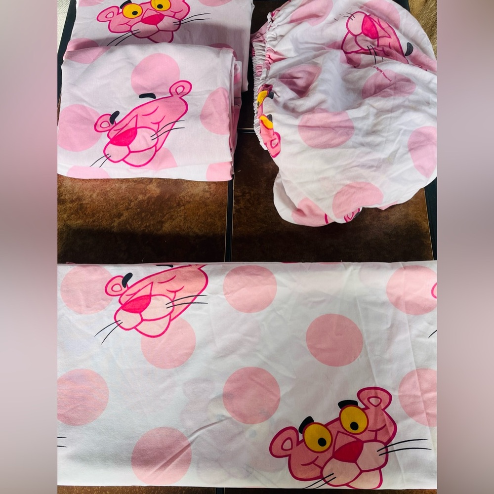 Nostalgic 1994 Pink Panther 4 Piece Curtain and Bed Sheet Set